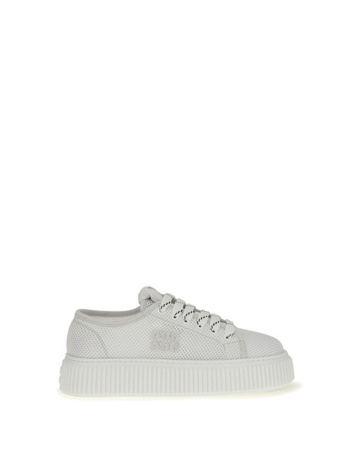 Miu Miu White Platform Sneakers Upper: Polyamide Lace-Up Shoes