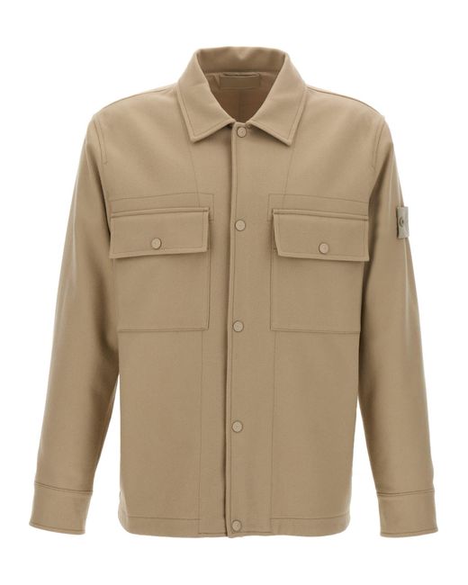 Stone Island Natural Logo Badge Wool Overshirt for men