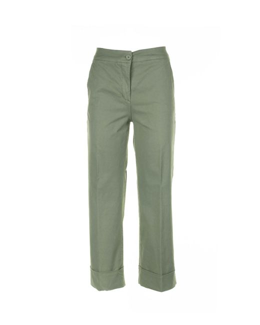 Via Masini 80 Green Garment-Dyed Gabardine Trousers