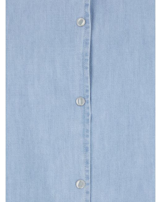 A.P.C. Blue Marina Light Shirt With Classic Collar And Snap Buttons