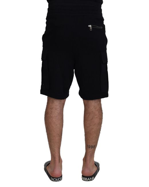 Dolce & Gabbana Black Cotton Bermuda Cargo Shorts for men