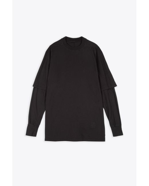 Rick Owens Black Hustler T Cotton Layered T-Shirt With Long Sleeves for men