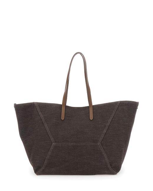 Brunello Cucinelli Brown 'Duo' Shoulder Bag With Two Flat Handles And Concealed Magnetic Closure