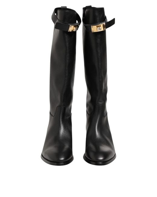 Dolce & Gabbana Black Kneehigh Leather Boots Block Heel for men