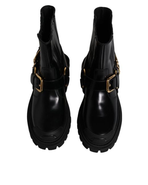 Dolce & Gabbana Black Leather Slip On Stretch Trekking Boots Shoes for men