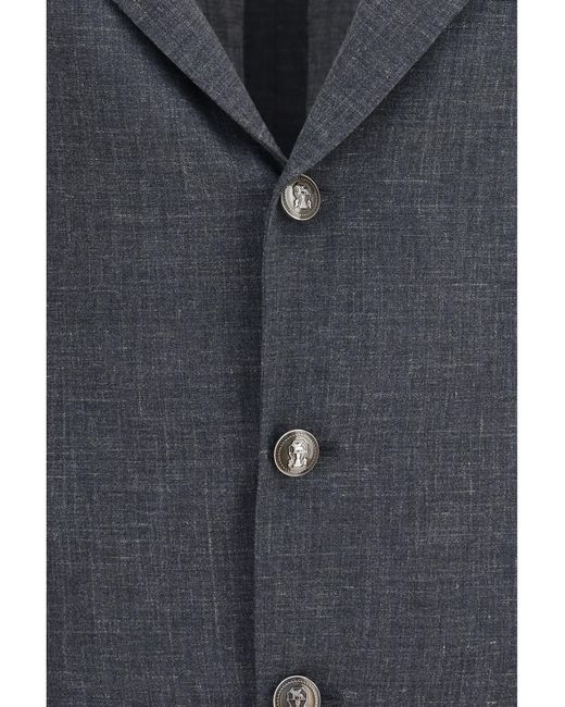 Brunello Cucinelli Black Deconstructed Jacket Flame-Textured Wool, Silk, And Linen for men