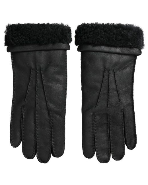 Dolce & Gabbana Black Leather Fur Short Hands Mitten Gloves for men