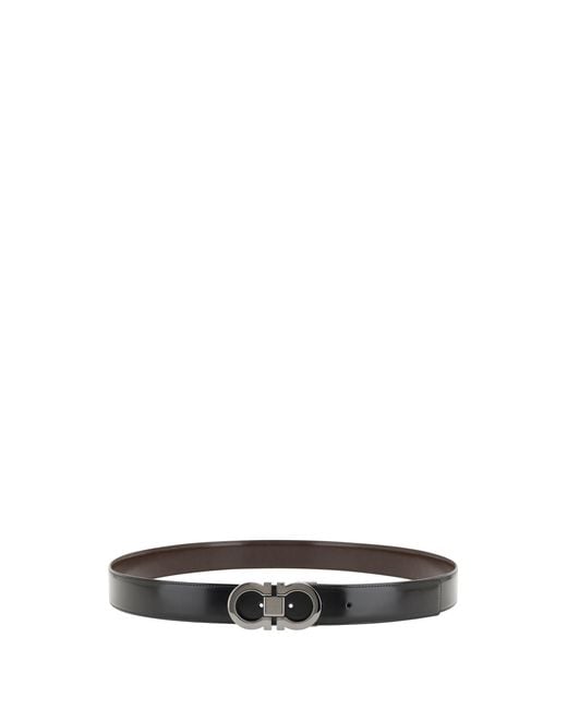 Ferragamo Black Gancini Reversible Belt Calf Leather Bos Taurus E Braces for men