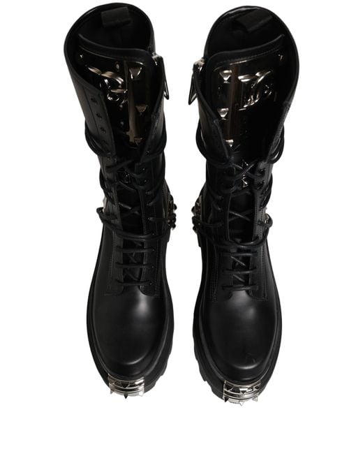 Dolce & Gabbana Black Stud Platform Combat High Boots Shoes Leather for men