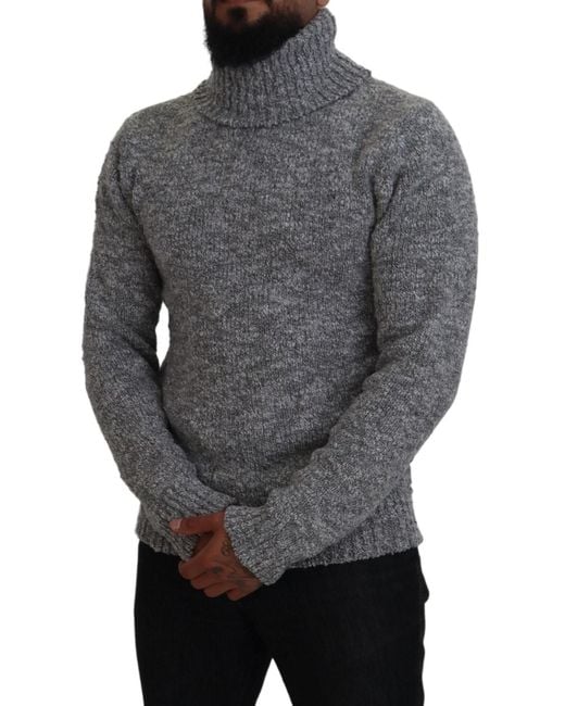 Dolce & Gabbana Gray Wool Knit Turtleneck Pullover Sweater for men