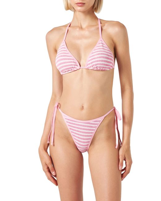 Mc2 Saint Barth Pink Crinkle Triangle Top Swimsuit With Stripes