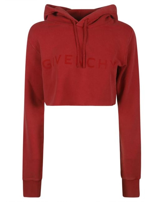 Givenchy Red Cropped Logo Hooded Sweatshirt