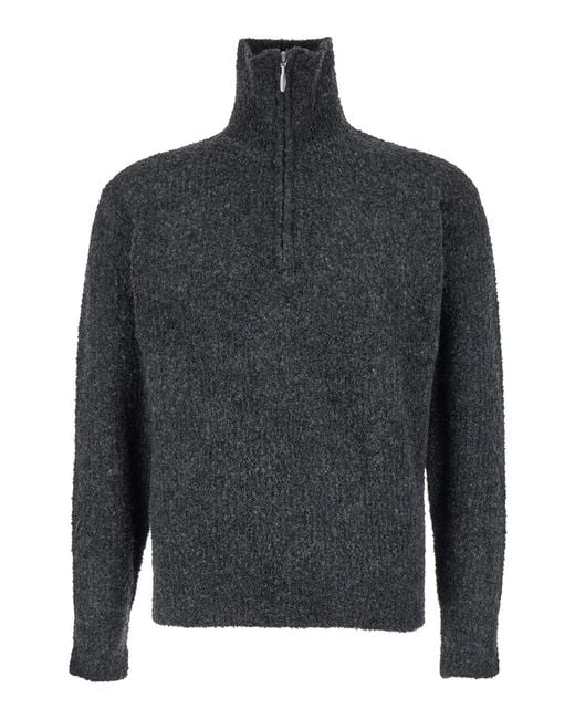 TONYWACK Gray High Neck Swater With Zip for men