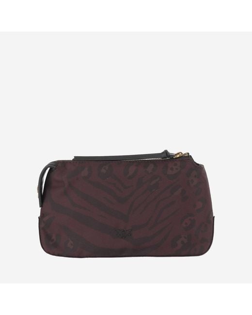 Pinko Brown Toiletry Bag With Animal Print Nylon Accessory