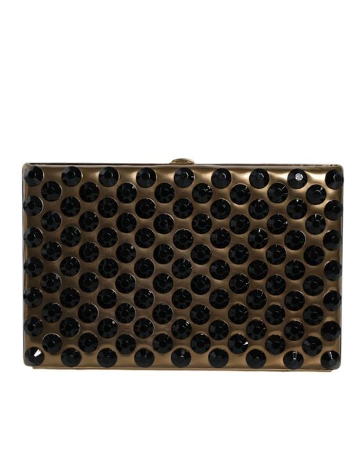 Dolce & Gabbana Black Gold Crystal Bifold Clutch Evening Party Purse Bag