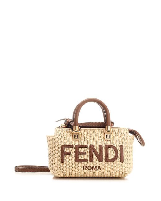 Fendi Natural Graphy Woven Straw Bowling Bag