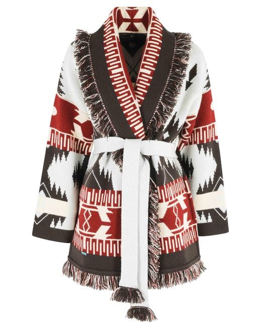 Alanui Red Icon Jacquard Cardigan Cashmere Maglia