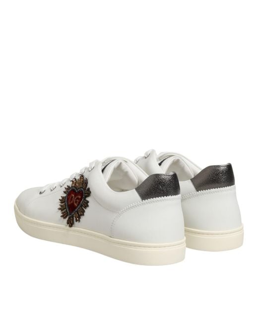 Dolce & Gabbana White Leather Heart Embellished Sneakers Shoes 100Lf for men
