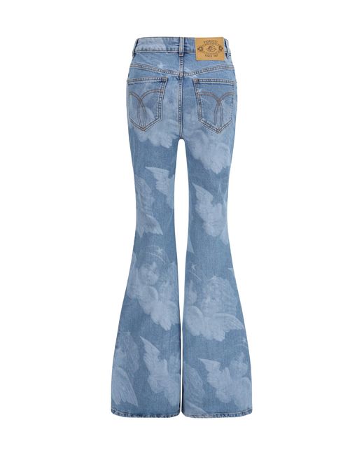 Fiorucci Blue Flare Skinny Angel-Print Jeans Cotton