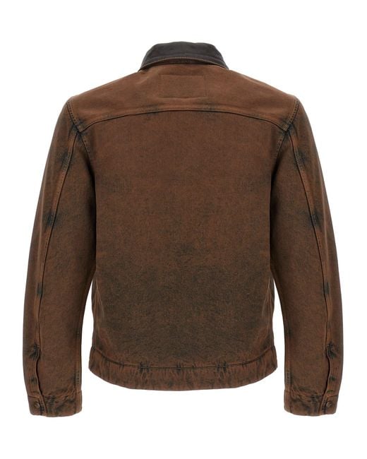 DIESEL Brown Padded Blouson In Coated Denim for men