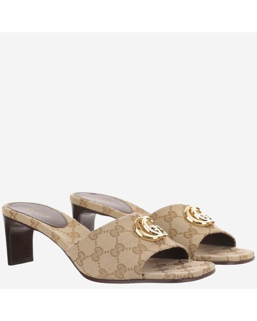 Gucci Brown Slider Sandals Gg Canvas Polyester