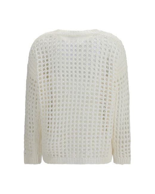 Max Mara Pure White Open-Knit Sweater Linen And Cotton Yarn Linen