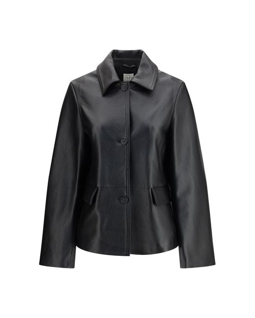 Totême Black Leather Jacket Grained Outer: Cow