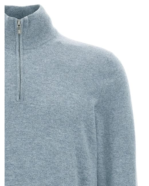 Brunello Cucinelli Blue Half-Zip Sweater for men