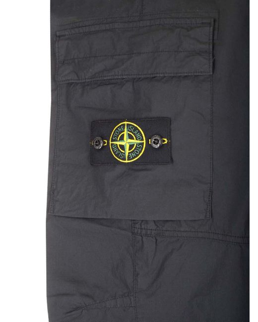 Stone Island Blue Stretch Cotton Cargo Trousers for men