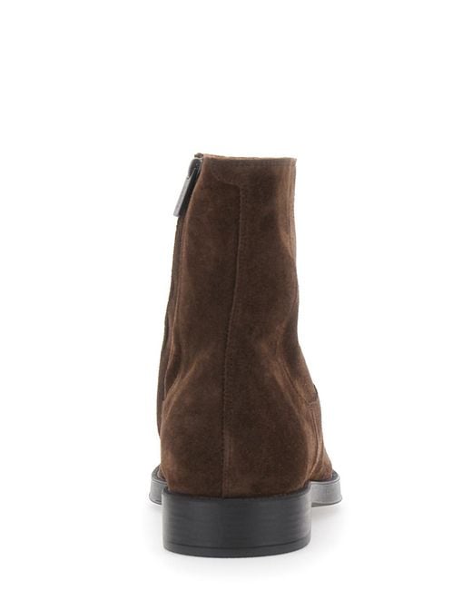 Tod's Brown Ankle Boot Camel Side Zip Rubber Sole Sheep Leather for men