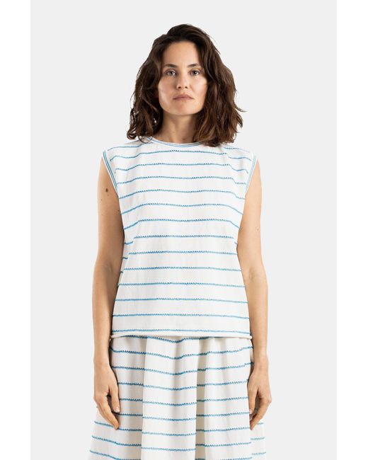 Bielo White Wavy Striped Knit Tank Top Ecru And Gilet