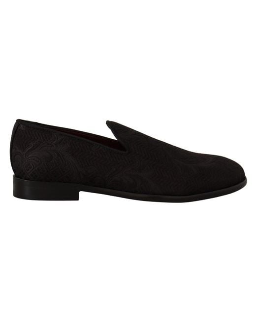 Dolce & Gabbana Black Floral Brocade Slippers for men