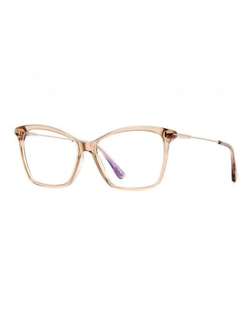 Tom Ford Metallic Eyeglasses Cat Eye Full Rim, Shiny Light Frame And Clear--Light Block Lenses Lens Ft5687-B045