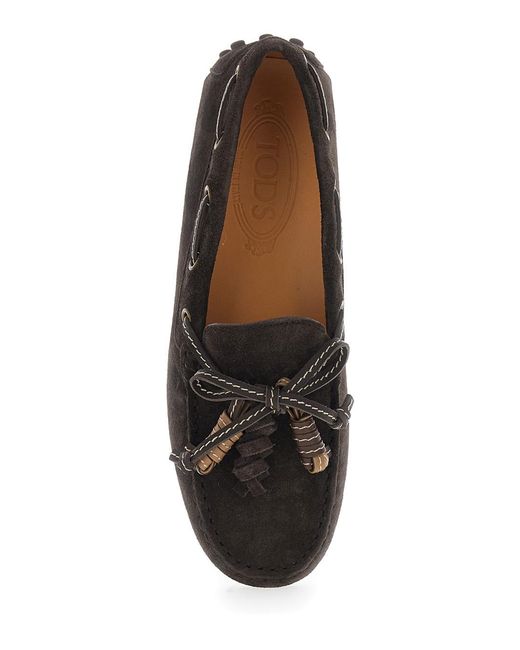 Tod's Black Loafers Suede Mocassin With Rounded Toe