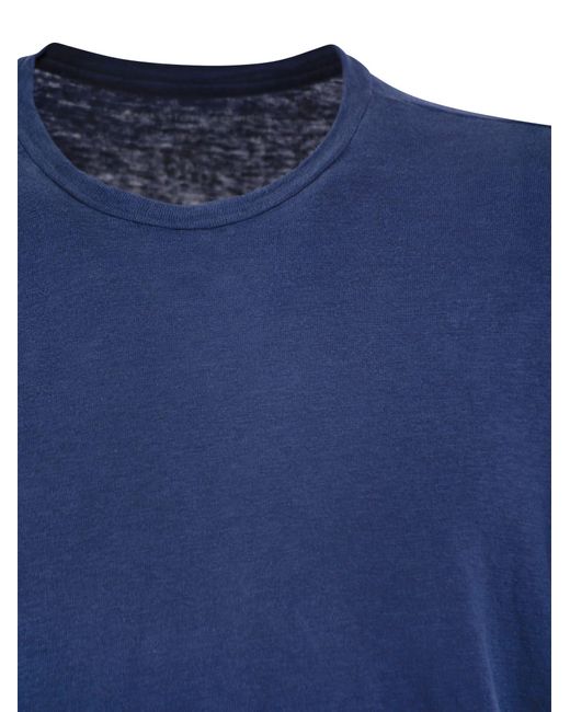Majestic Filatures Blue Crew-Neck Linen T-Shirt for men