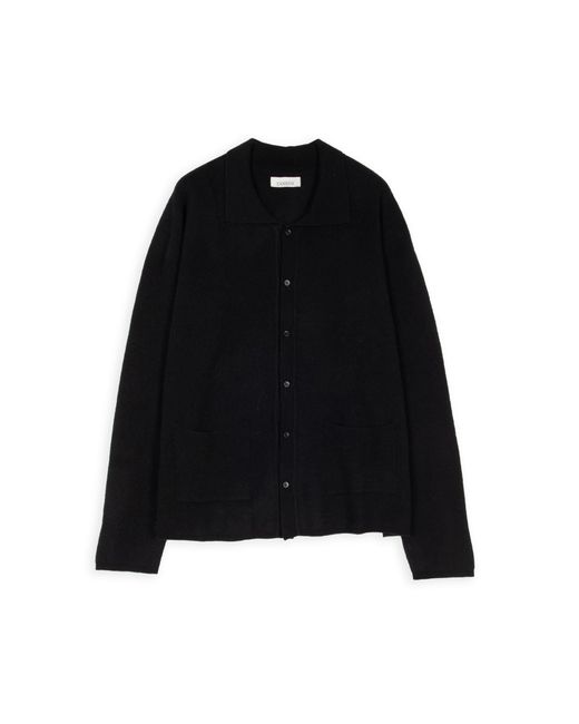 Laneus Polo Camicia Black Wool And Cashmere Polo Shirt for men