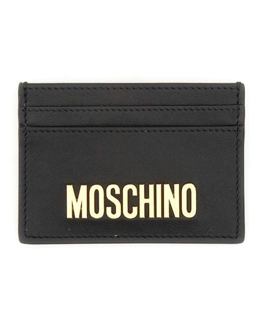 Moschino Black Card Holder With Logo Leather Wallets & Purses for men
