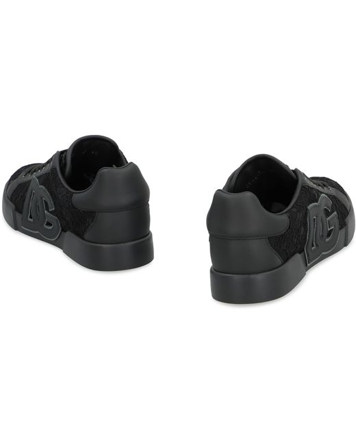 Dolce & Gabbana Black Low-Top Sneakers With Leather Inserts Viscose Trainers