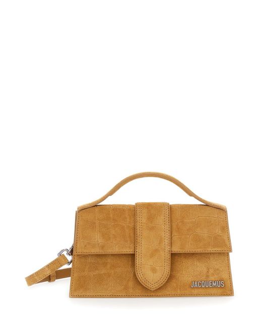 Jacquemus Brown Le Grand Bambino Handbag With Logo Lettering On The Front And Crocodile Skin Effect
