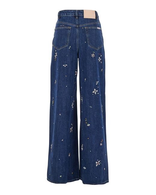 Self-Portrait Blue Jeans With Crystal Embellishments And Wide Leg