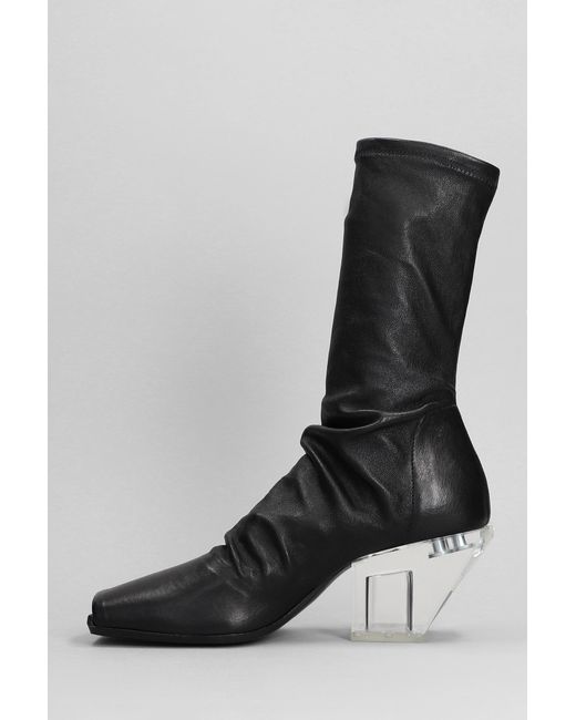 Rick Owens Stretch Sliver High Heels Ankle Boots In Black Leather