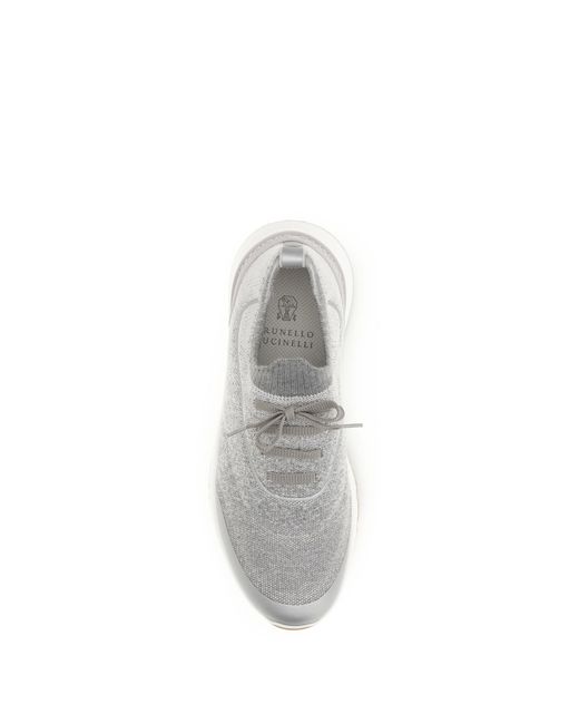 Brunello Cucinelli White Techno Cotton Knit Sneakers Runners Upper: Cotton; Sole: Rubber for men