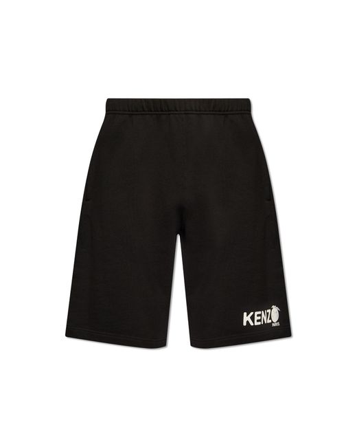 KENZO Black Cotton Shorts With Logo for men