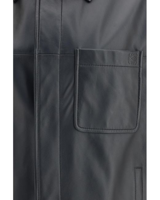 Loewe Gray Leather Jacket Calfskin Shirt for men