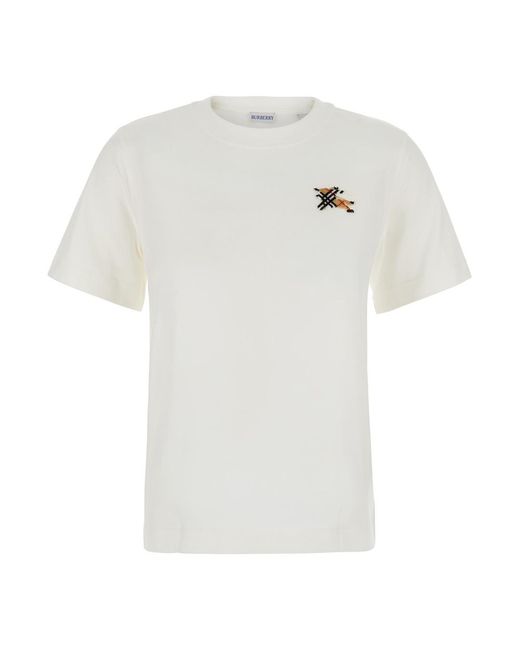 Burberry White T-Shirt With Embroidered Ekd Logo Cotton T-Shirts & Jerseys