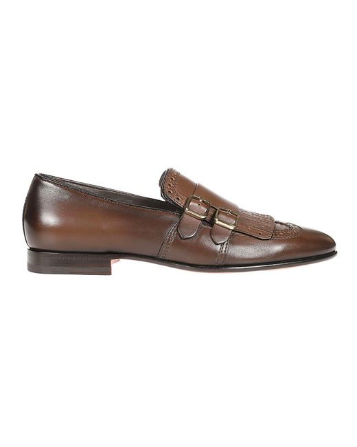 Santoni Brown Double Monks Strap Shoes for men