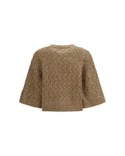 Brunello Cucinelli Natural Open-Knit Construction Sweater