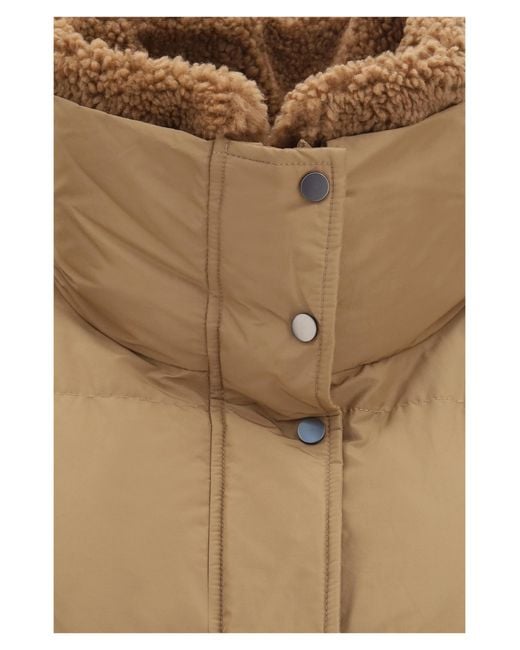 Brunello Cucinelli Natural Padded Jacket With Shearling Collar Down