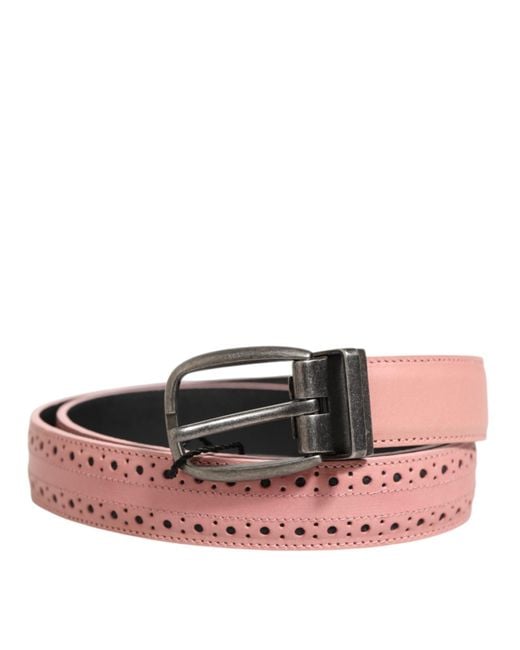 Dolce & Gabbana Pink Leather Perforated Belt for men
