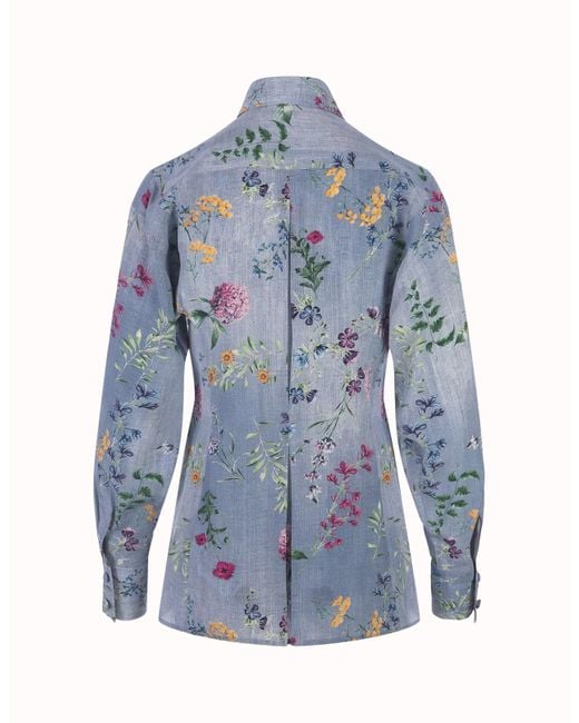 Ermanno Scervino Blue Silk Shirt With Floral Print